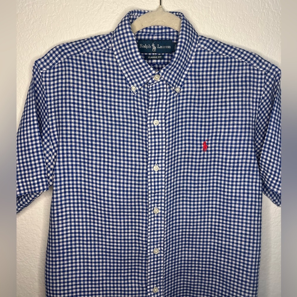 Polo Ralph Lauren Classic Fit Gingham Linen Shirt, Navy Plaid, Small